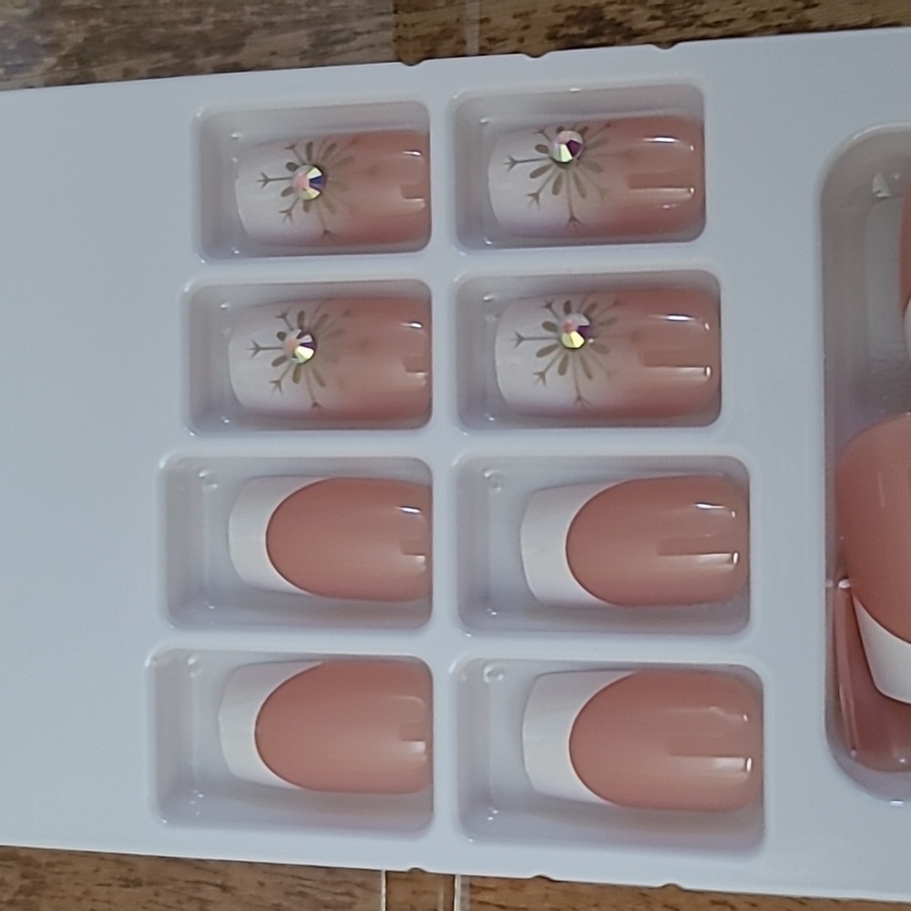2/$16 Rhinestone French Manicure Press On Nails - Picture 4 of 12